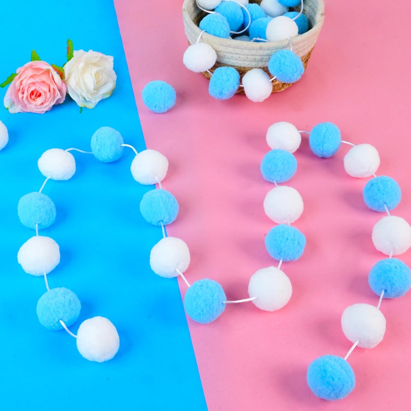 XmasExp Pom Pom Garland Decorations - Large Blue Felt Ball Garland for Mantle, Gender Reveal, Baby Shower, Tree Ornaments and Party Hanging Decor,13 Ft. (Blue, 1.57"") - Image 4